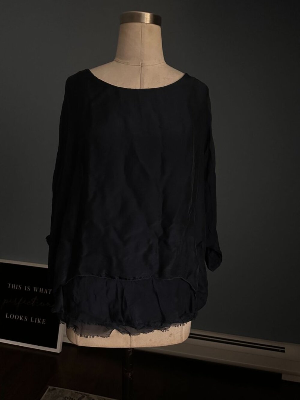 Lola Made In Italy Raw Hem Layered Italian Silk Blend Blouse Medium